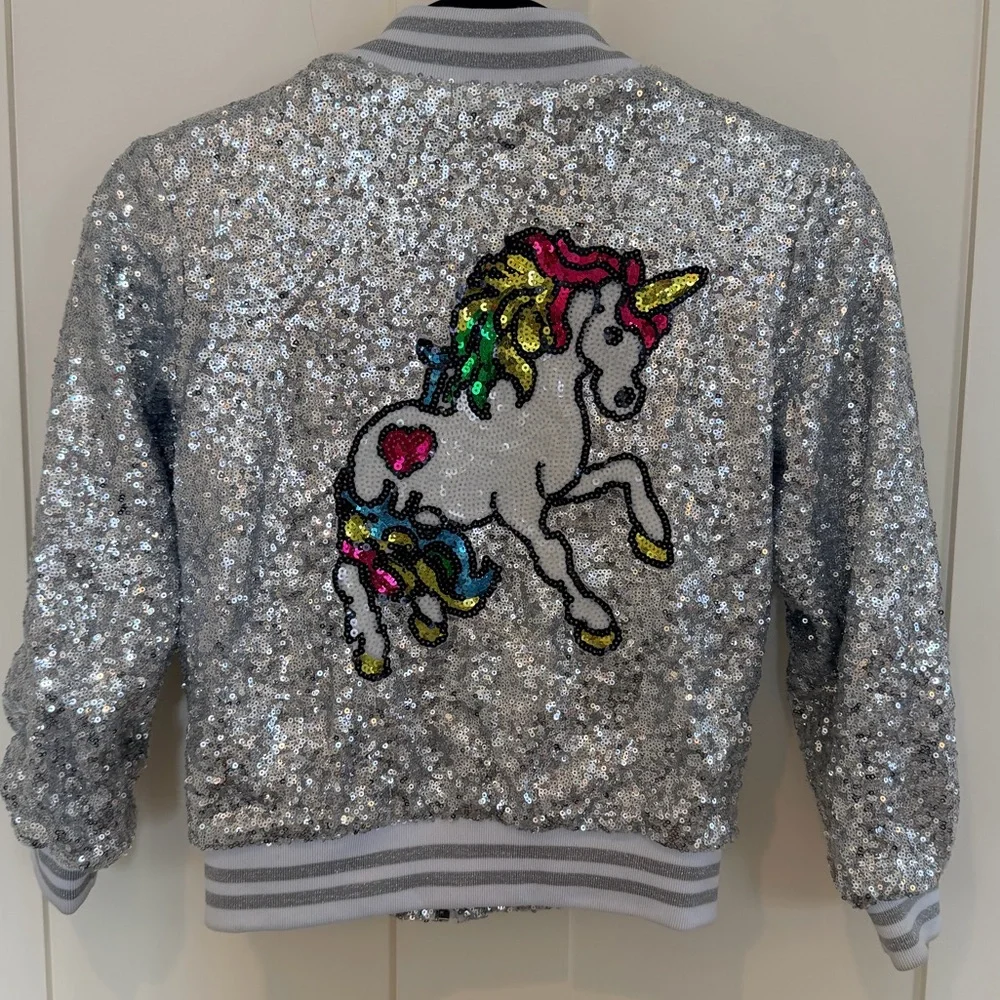 Lola + the Boys Silver Sequin Unicorn Jacket with Star Accents size 8 - Picture 6 of 6